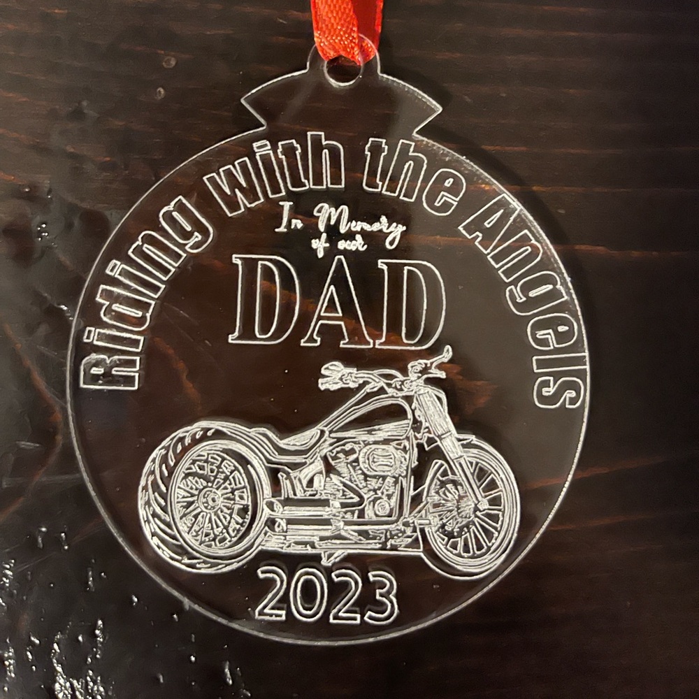 Motorcycle Memorial engraved Christmas Ornament
